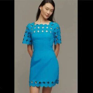 NWT Anthropologie | Blue Cutout Half Sleeve Mini Shift Dress, 0